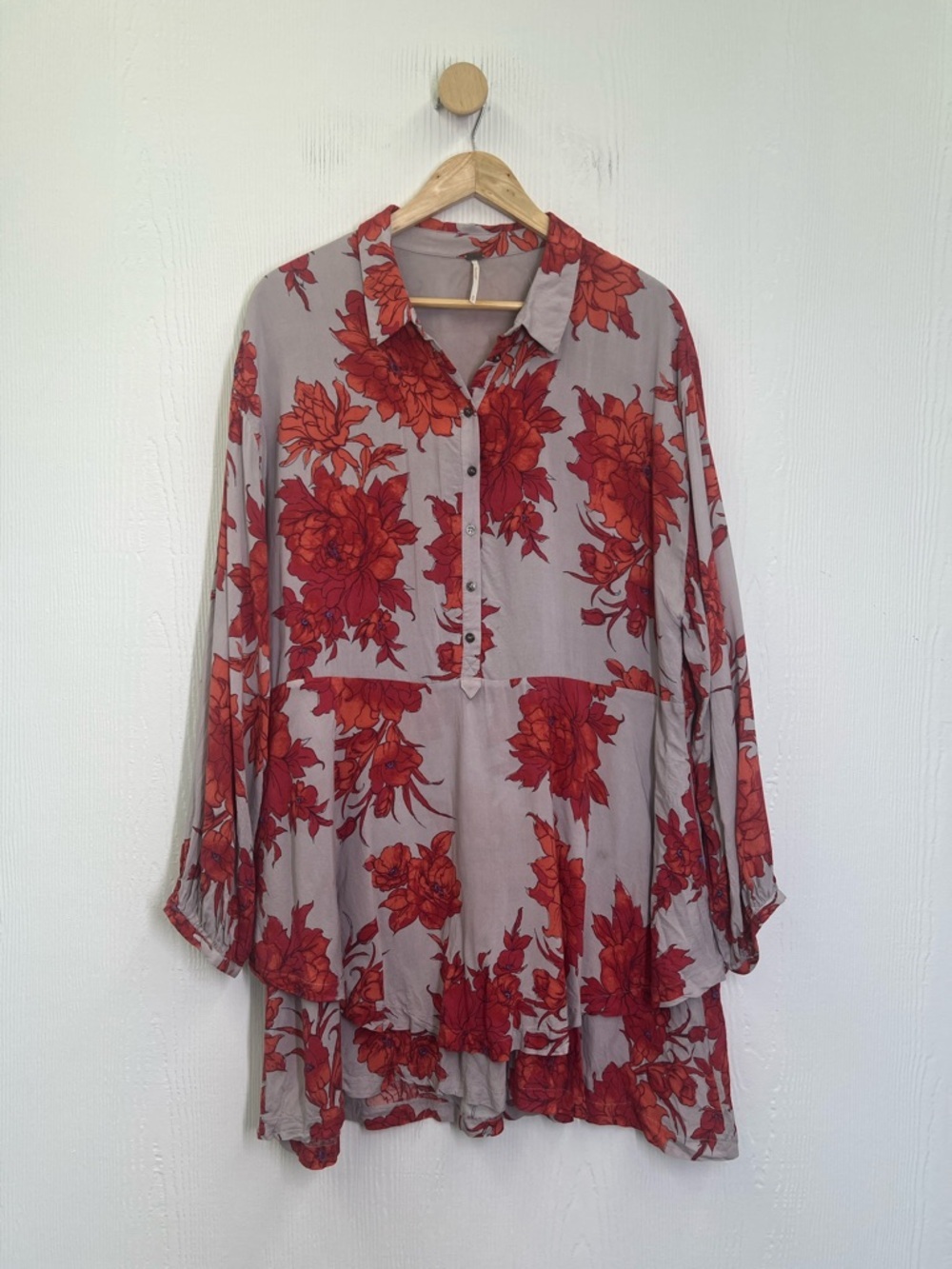 Free People - Shake It Colorful Floral Long Sleeve Half Button Mini Dress Medium - Picture 9 of 13
